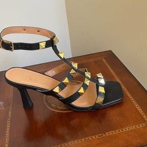 Rouge Helium Black Studded Strappy Heels